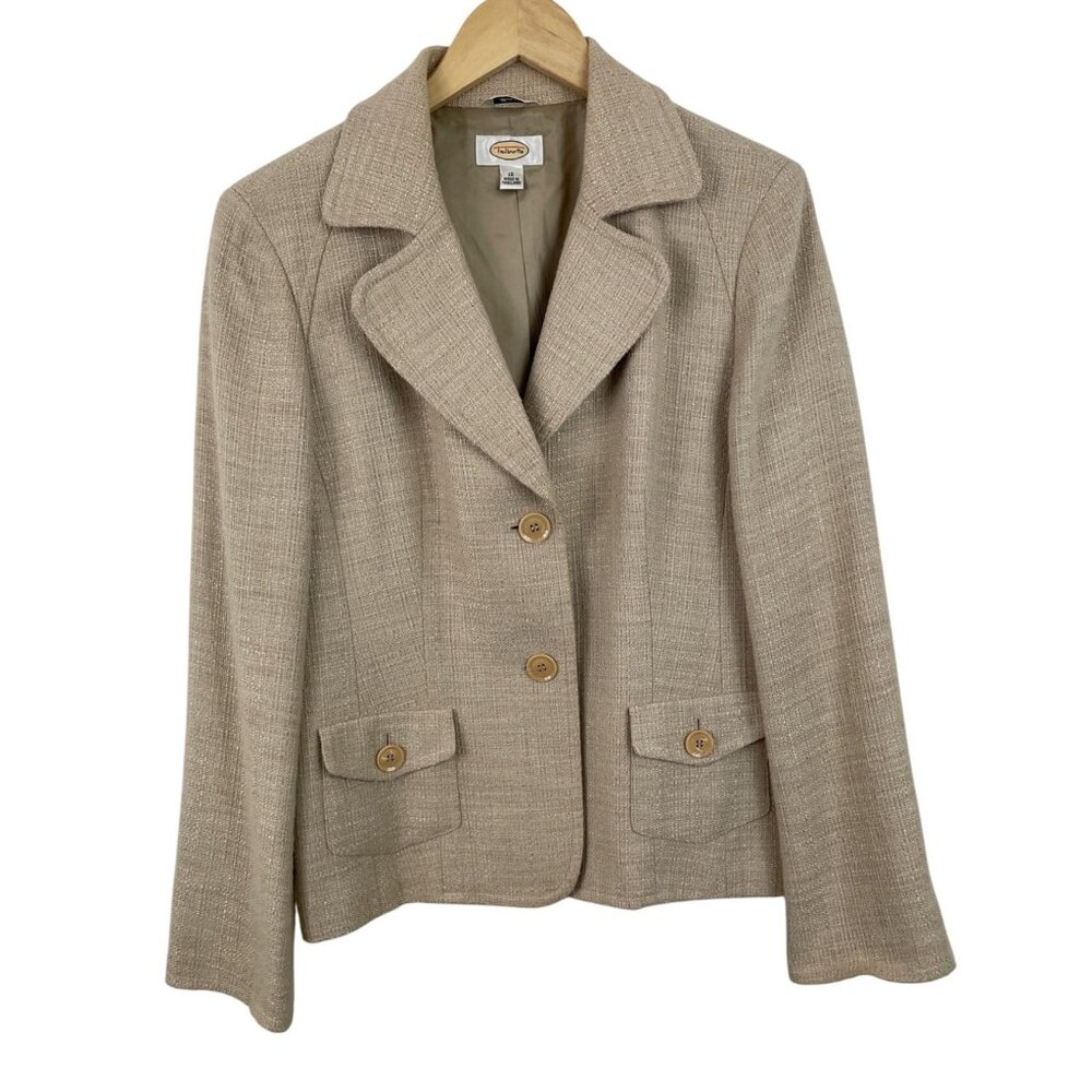 Talbots Womens Beige Tweed Blazer Jacket Size 12